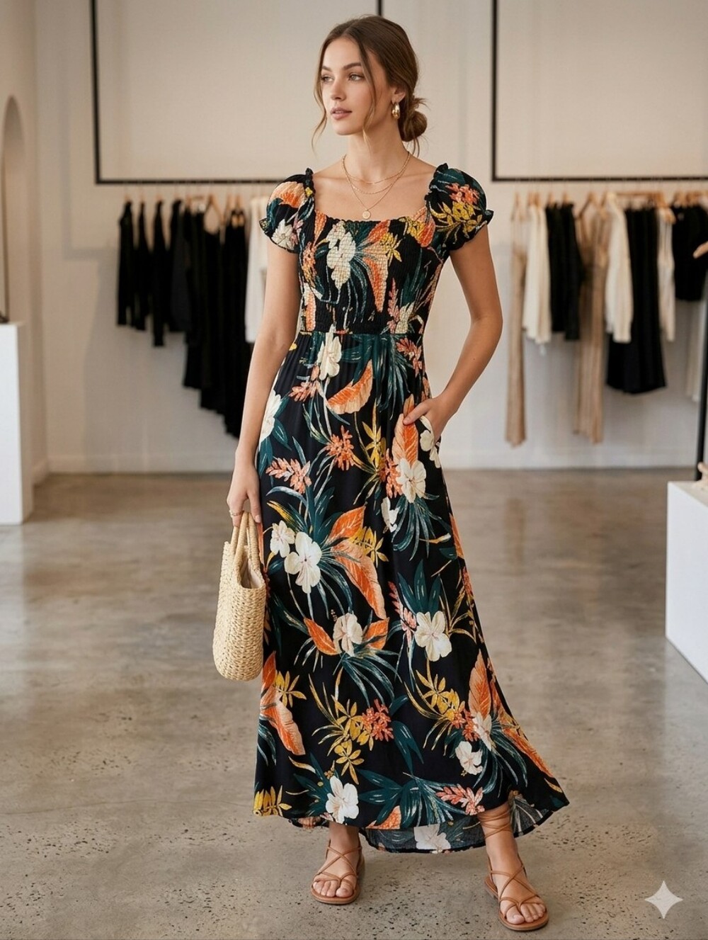 Patrons of Peace Black Floral Maxi Dress with Orange and Cream Details - Picture 12 of 12